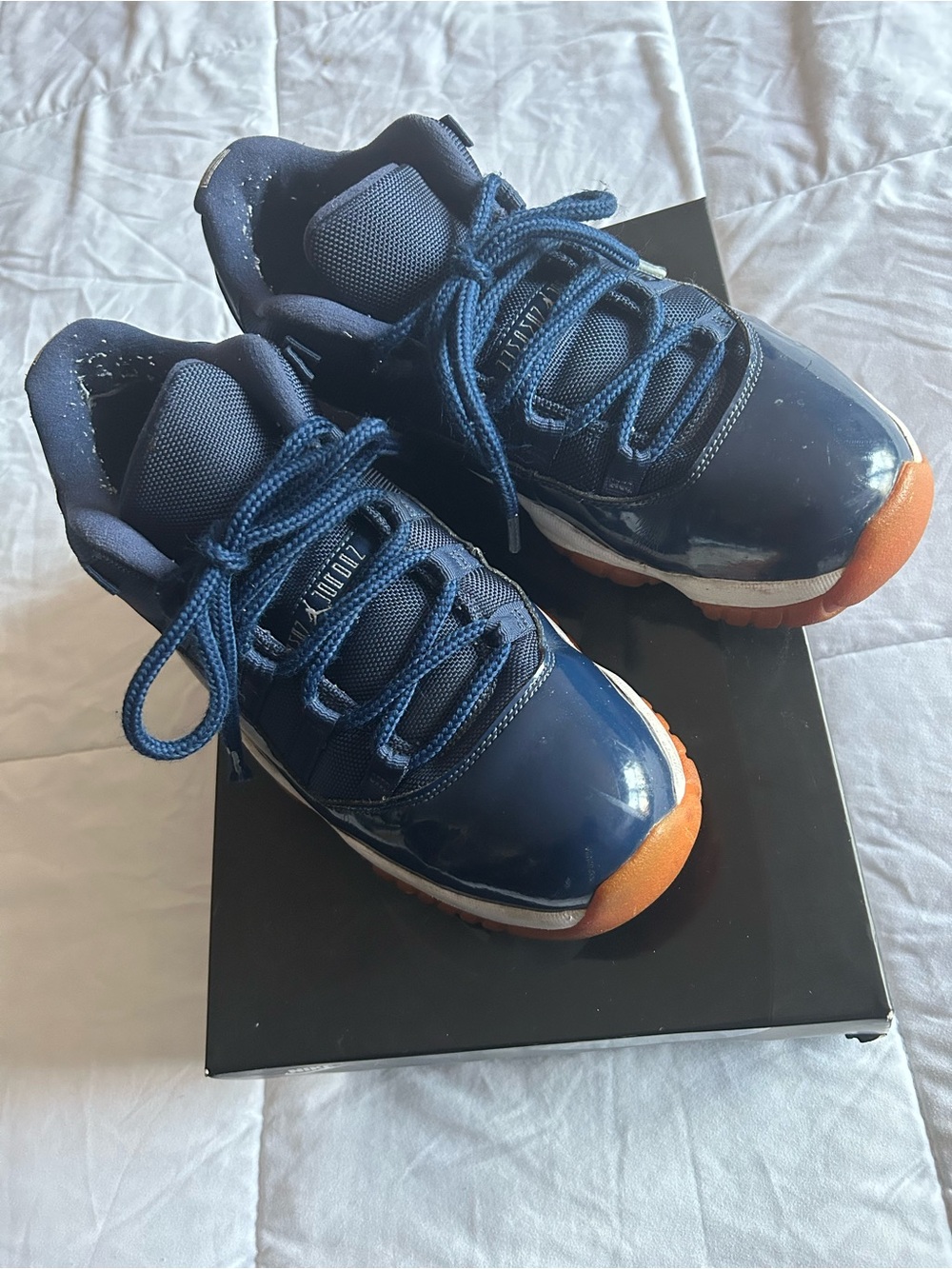 Jordan Navy Blue and Gum-Soled Low-Top Sneakers - Picture 2 of 13